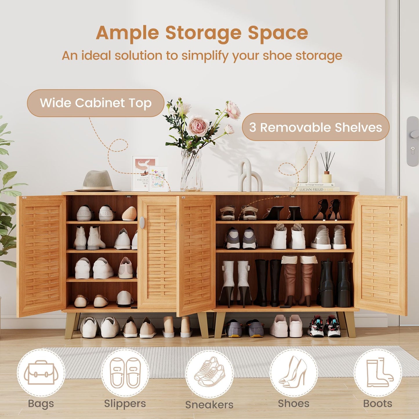 GIANTEX Shoe Cabinet with Doors, 4-Tier Farmhouse Shoe Rack Cabinet