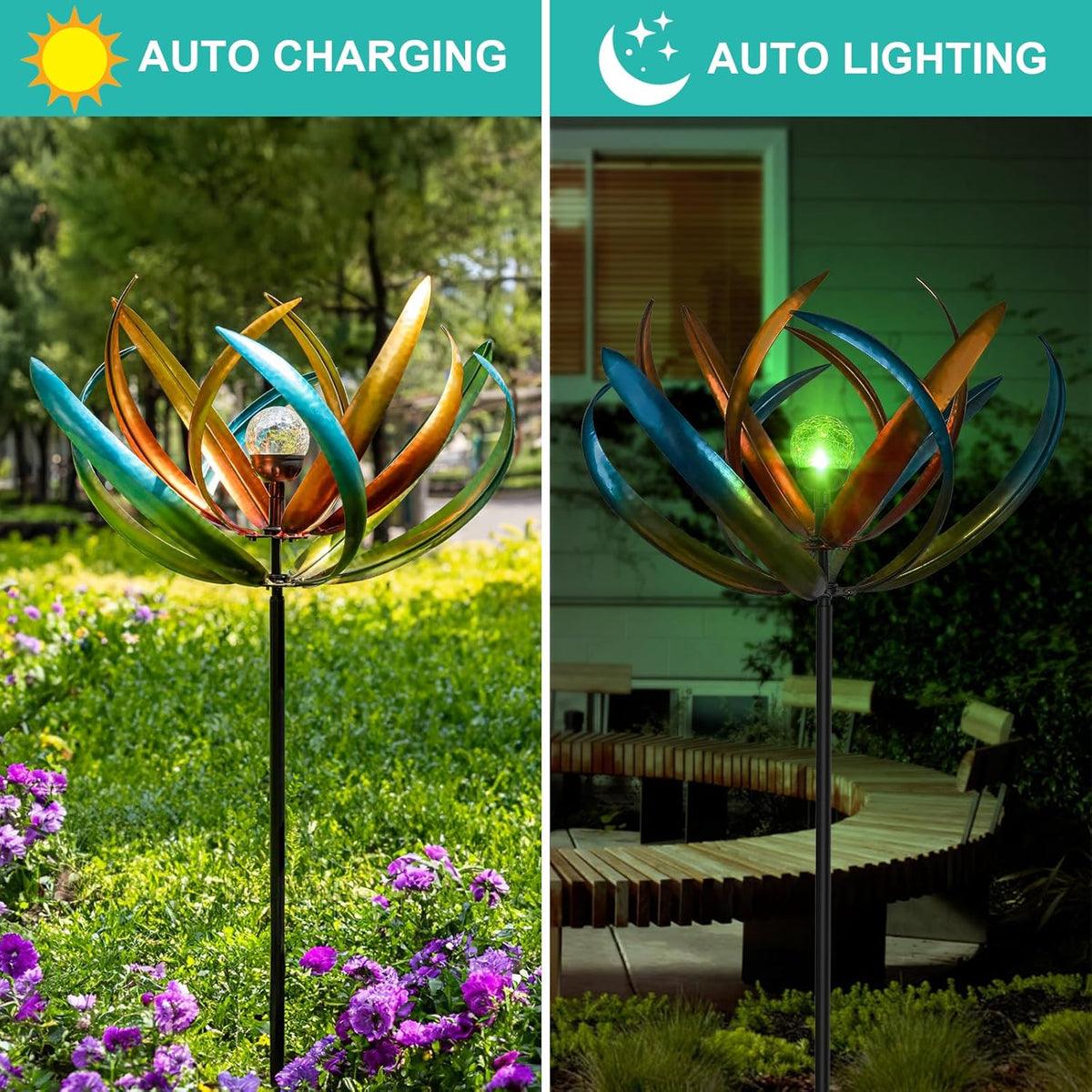 Large Solar Wind Spinners for Yard and Garden-82.6 Inch 360° Metal Wind Sculptures Outdoor