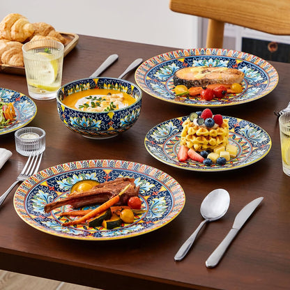 vancasso 12 Pieces Dinnerware Sets, Yellow Plates and Bowls Set, Porcelain Dishes Set for 4