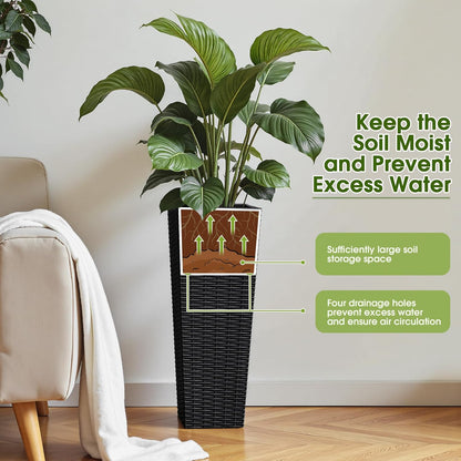 Devoko Resin Tall Planters for Outdoor Plants Set of 2, Large Taper Outdoor Planter Pots with 4