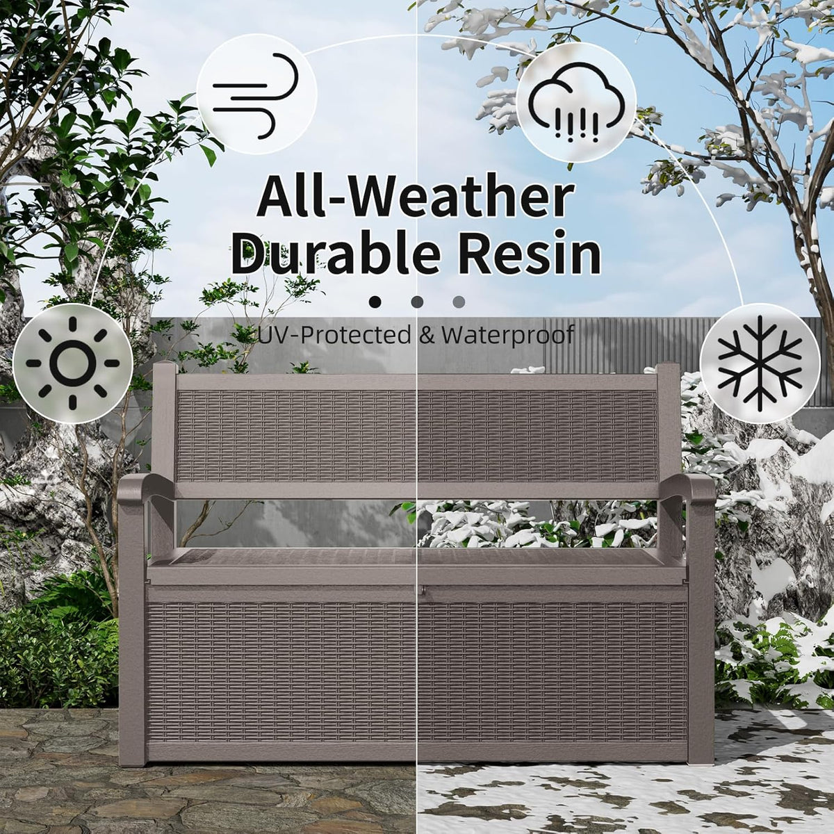 DRATO 75 Gallon Storage Bench Deck Box Outdoor Indoor,Lockable Durable All-Weather Seating with