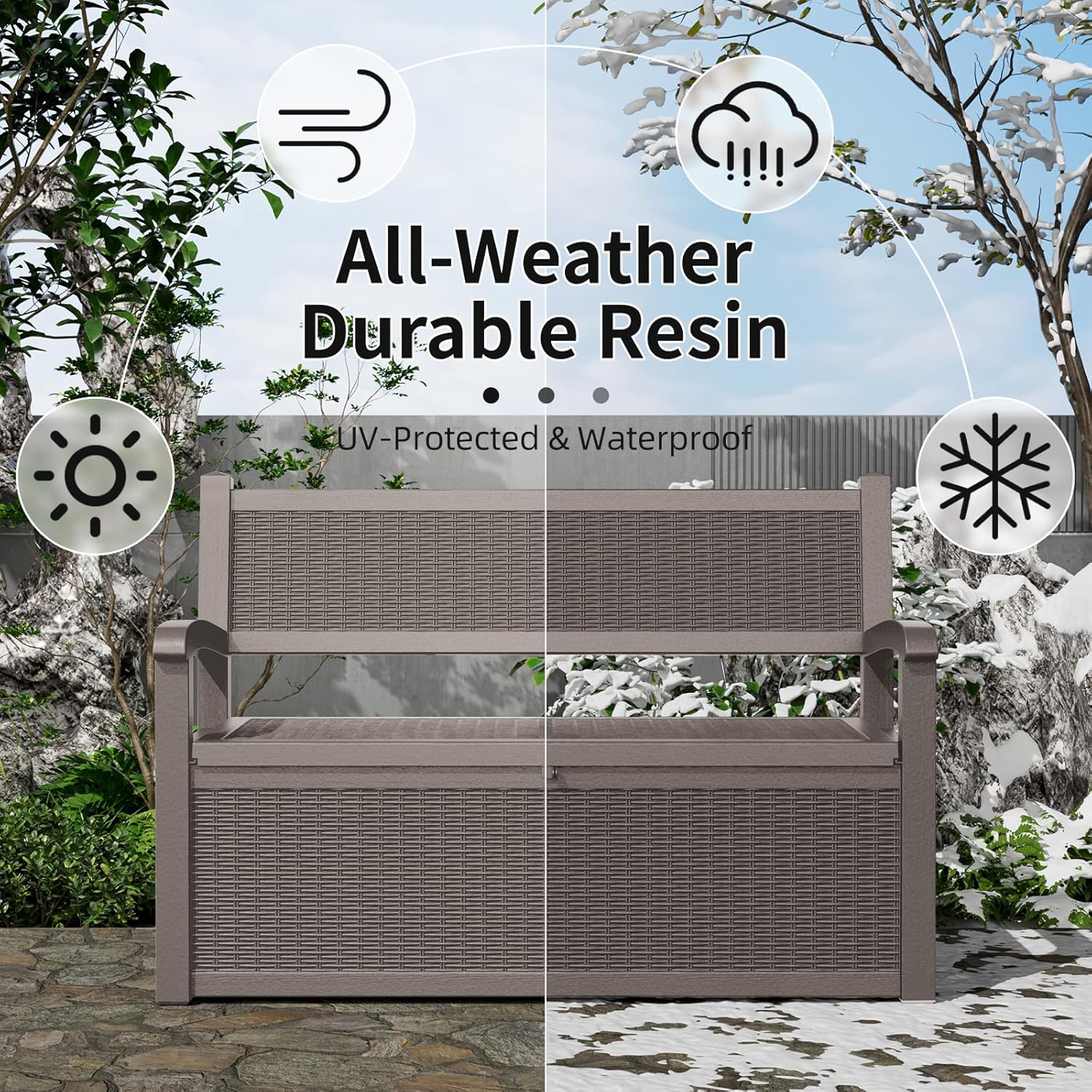 DRATO 75 Gallon Storage Bench Deck Box Outdoor Indoor,Lockable Durable All-Weather Seating with