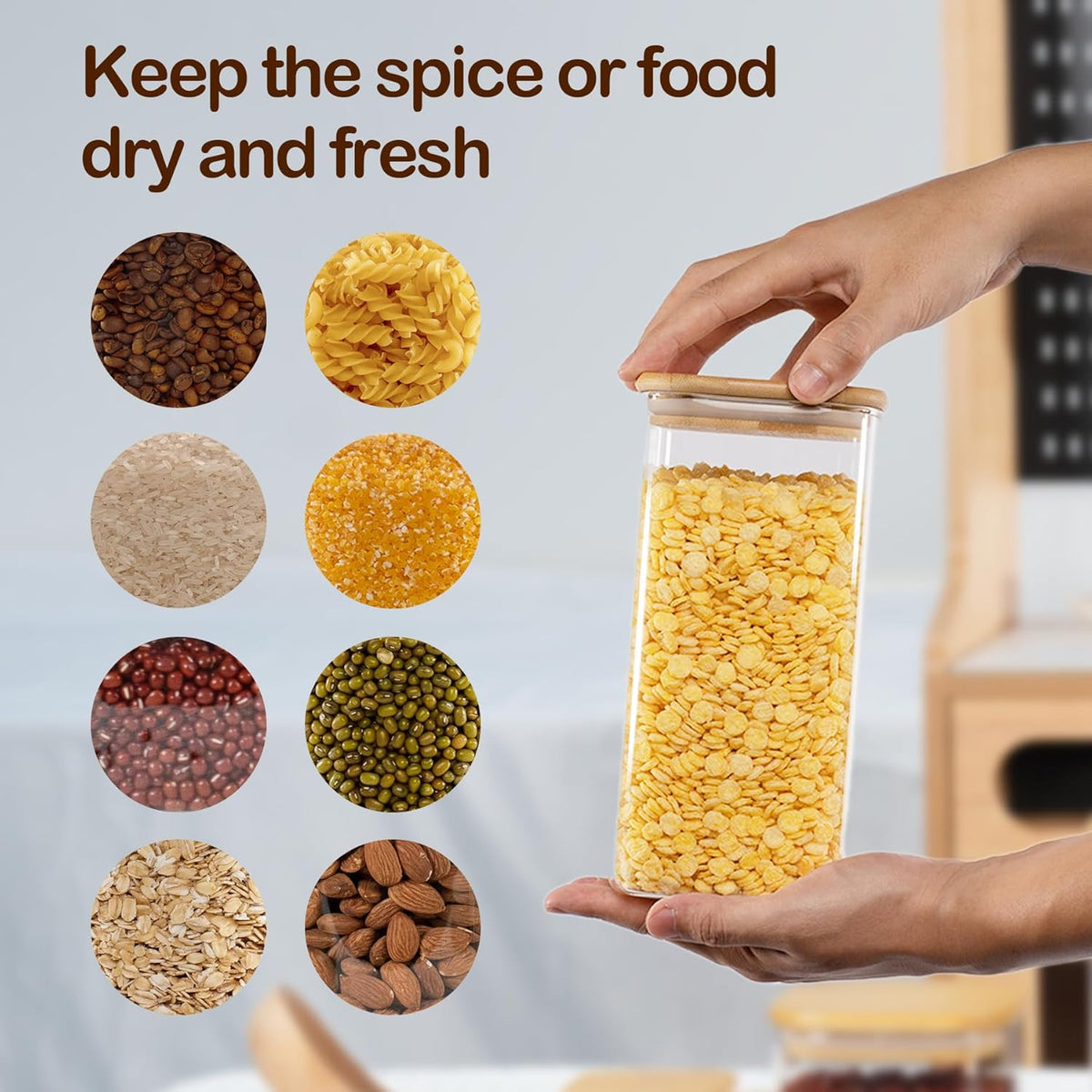 52oz Airtight Glass Square Storage Canister with Bamboo Lid Set of 3 (1550ml) Container Stackable