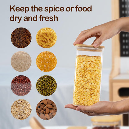 52oz Airtight Glass Square Storage Canister with Bamboo Lid Set of 3 (1550ml) Container Stackable