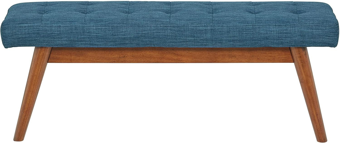 Amazon Basics Modern Haraden Upholstered Button-Tufted Bench, Blue, 16 x 44 x 17 in (Previously