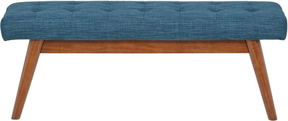 Amazon Basics Modern Haraden Upholstered Button-Tufted Bench, Blue, 16 x 44 x 17 in (Previously