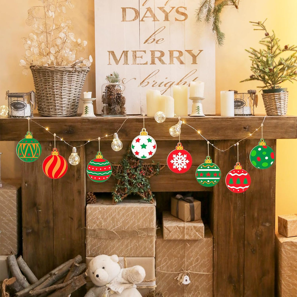 80PCS Wooden Christmas Ornaments to Paint, 8 Styles DIY Blank Unfinished Wood Christmas Ball