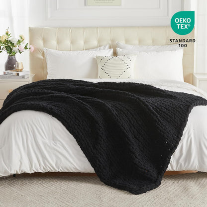 Carriediosa Chunky Knit Throw Blanket 50" X 60", 100% Hand Made Large Chenille Loop Yarn Soft