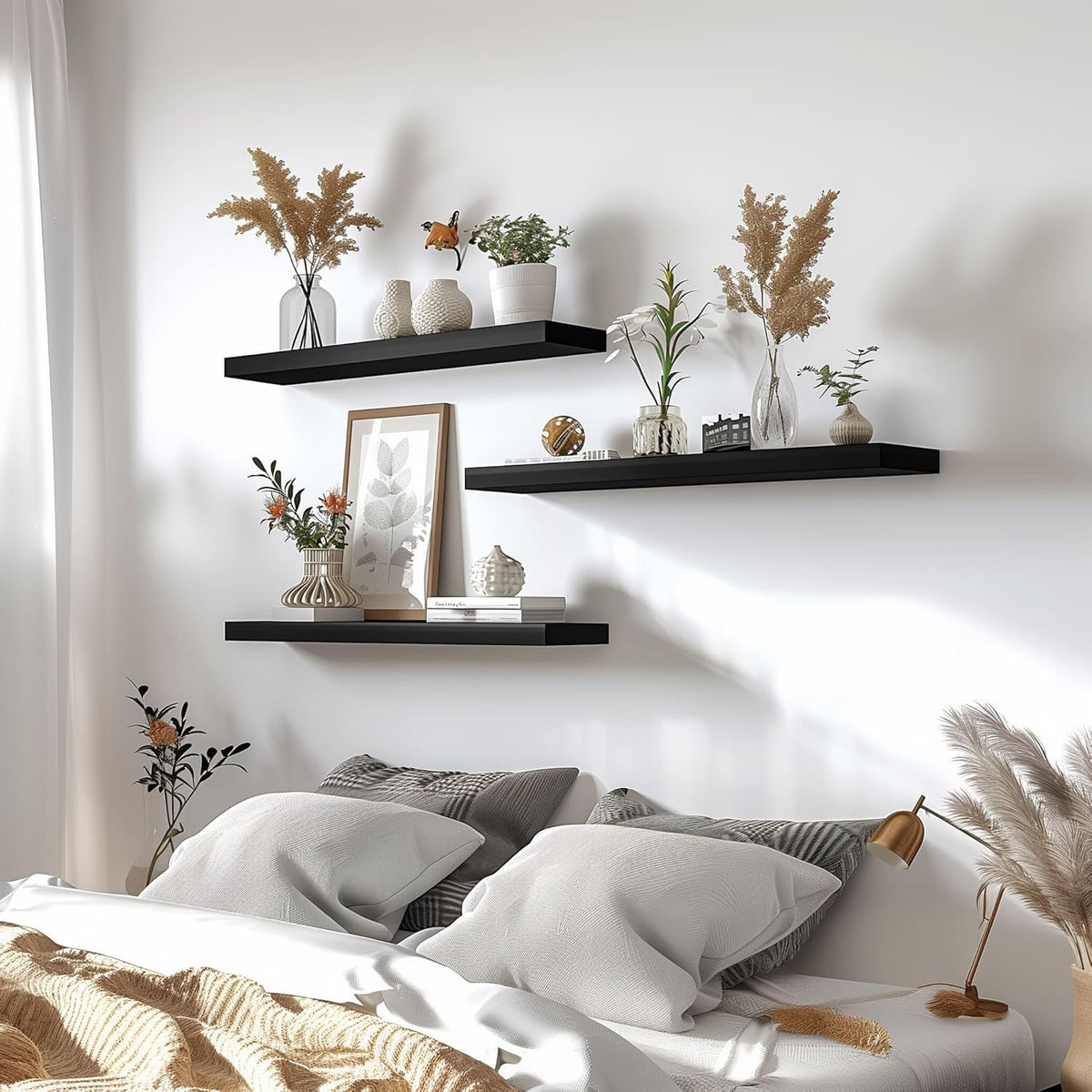 Wood Floating Shelves for Wall Decor, Rustic Wall Shelves for Bedroom Bathroom Kitchen Living Room