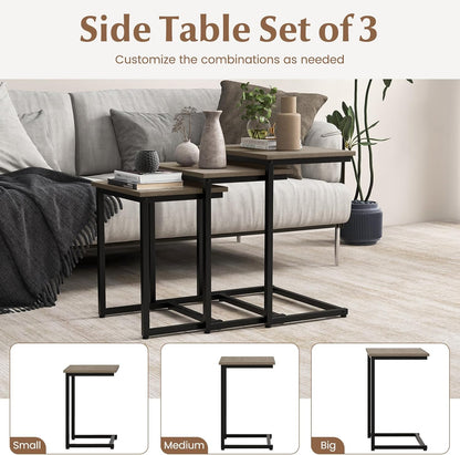 Giantex Nesting Coffee Table Set of 3, Stackable Square End Table w/Wood Grain Tabletop &