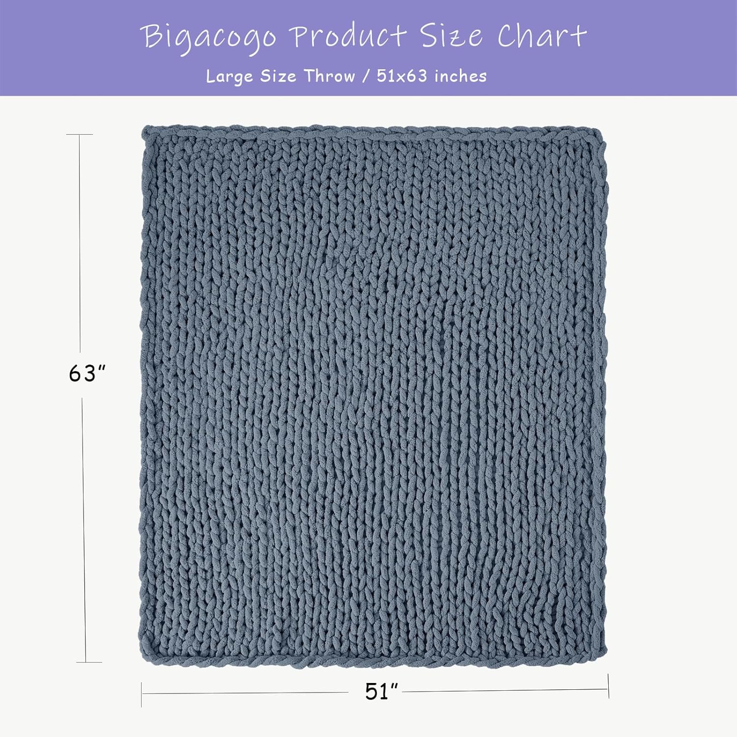 Bigacogo Chunky Knit Throw Blanket for Couch, 51x63 inches, 100% Hand Knitted with Thick Jumbo