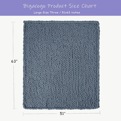 Bigacogo Chunky Knit Throw Blanket for Couch, 51x63 inches, 100% Hand Knitted with Thick Jumbo