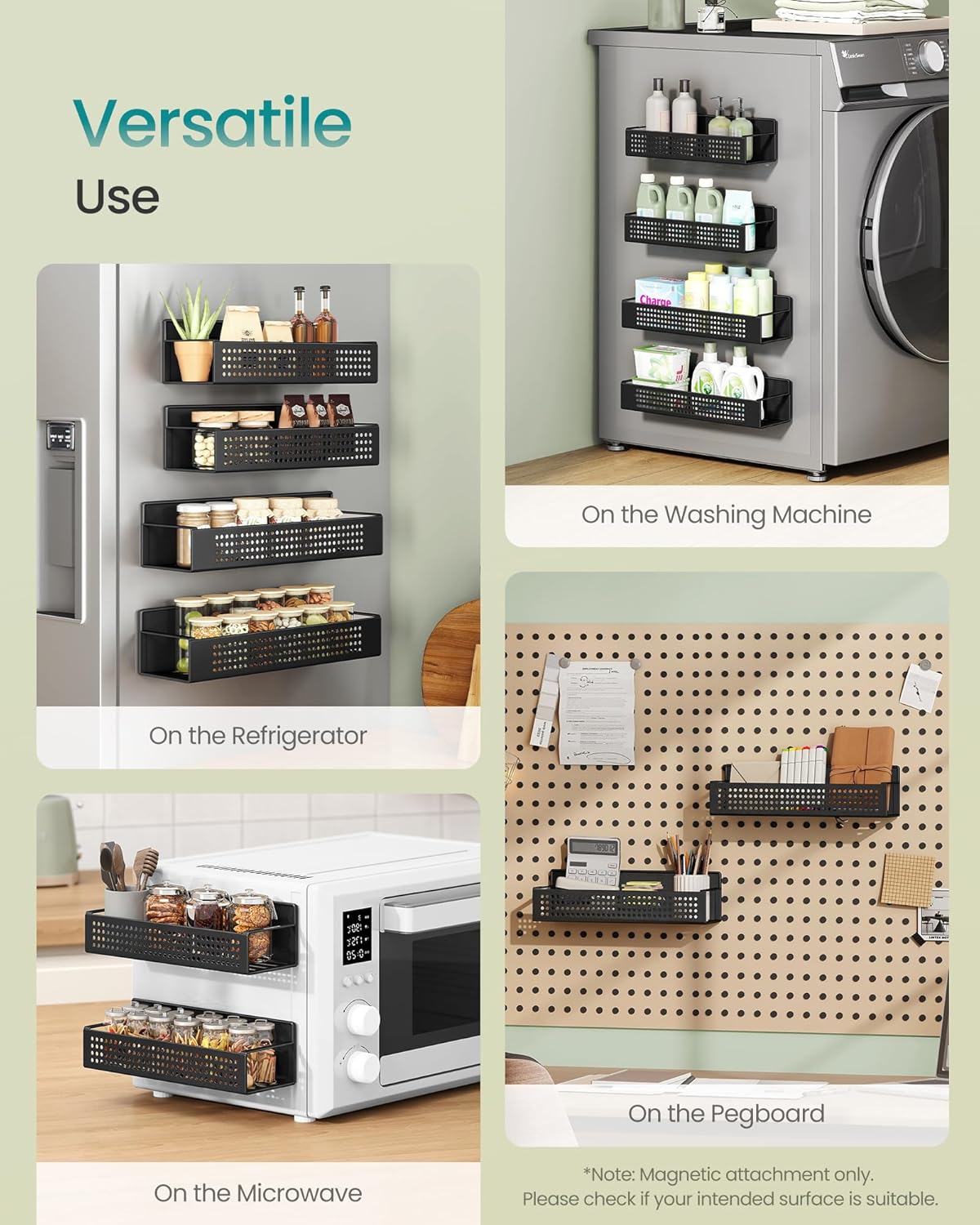 SONGMICS Magnetic Spice Rack for Refrigerator, Set of 4, 2 Large and 2 Small Kichen Magnetic