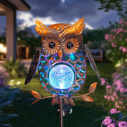 HONGLAND Solar Lights Outdoor Decor Waterproof, Solar Owl Garden Decorative Stake, Whimsical