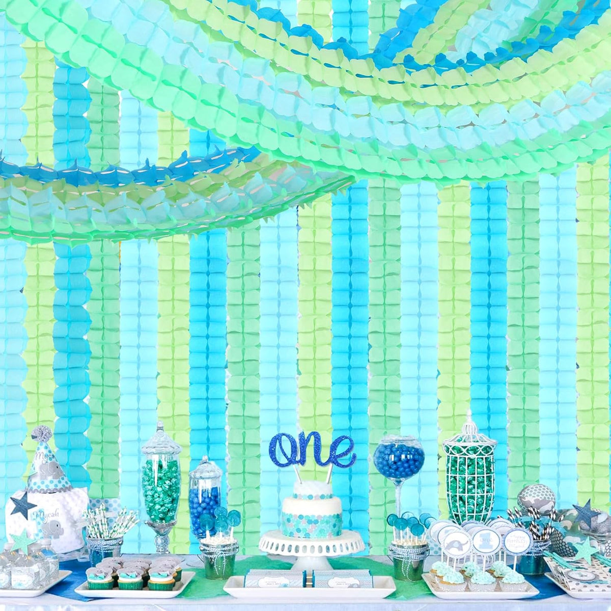 Blue-Green Party-Decorations Streamers Garland - 157Ft Four-Leaf Clover Hanging Banner, Jungle