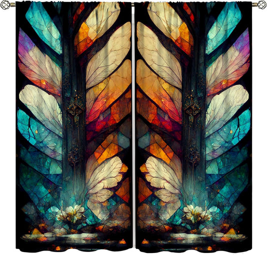Stained Glass Curtains,Vintage Magical Colorful Abstract Art Home Decor Drapes for Bedroom Living