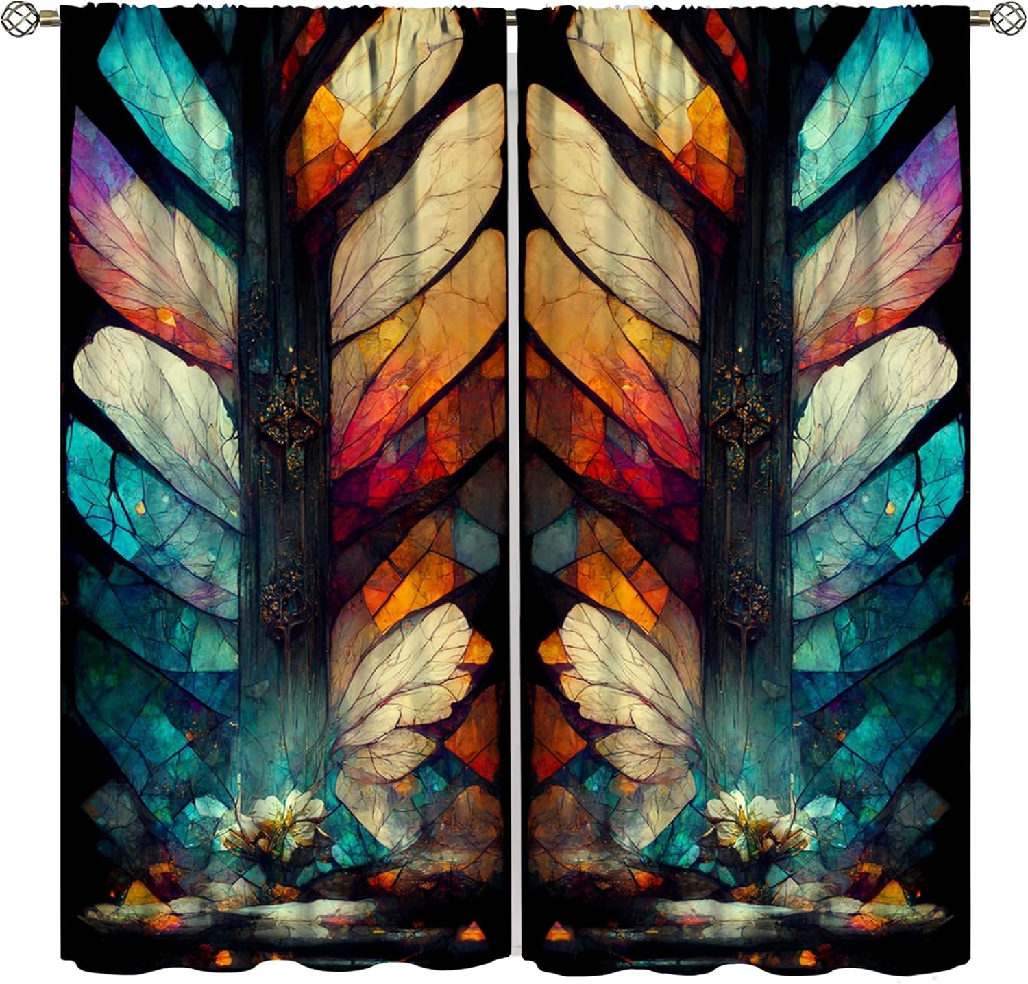 Stained Glass Curtains,Vintage Magical Colorful Abstract Art Home Decor Drapes for Bedroom Living