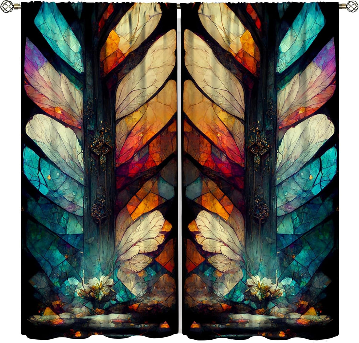 Stained Glass Curtains,Vintage Magical Colorful Abstract Art Home Decor Drapes for Bedroom Living