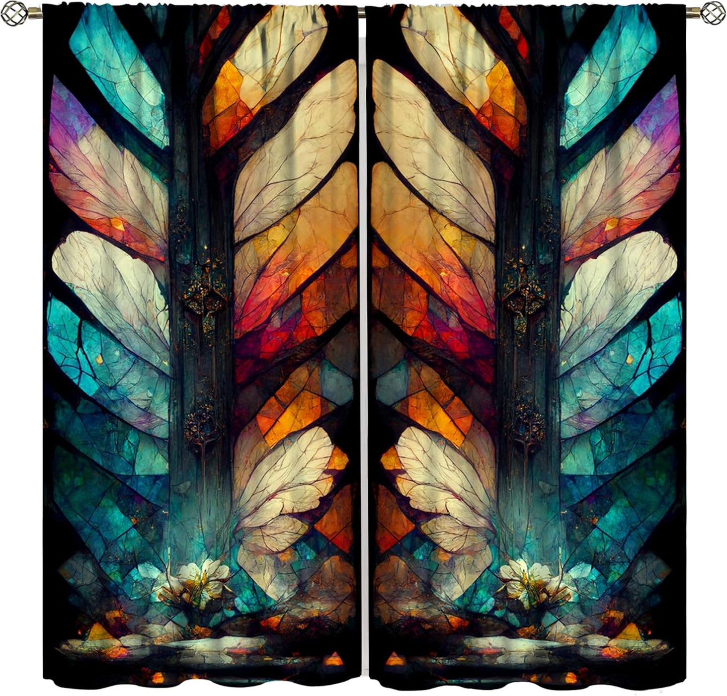 Stained Glass Curtains,Vintage Magical Colorful Abstract Art Home Decor Drapes for Bedroom Living