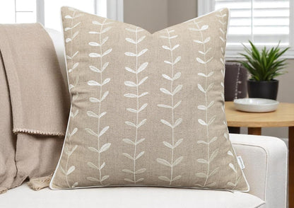 VAGMINE Embroidered Lollipop Cushion Cover - 20x20 Inches Square - 100% Linen Natural Throw Pillow