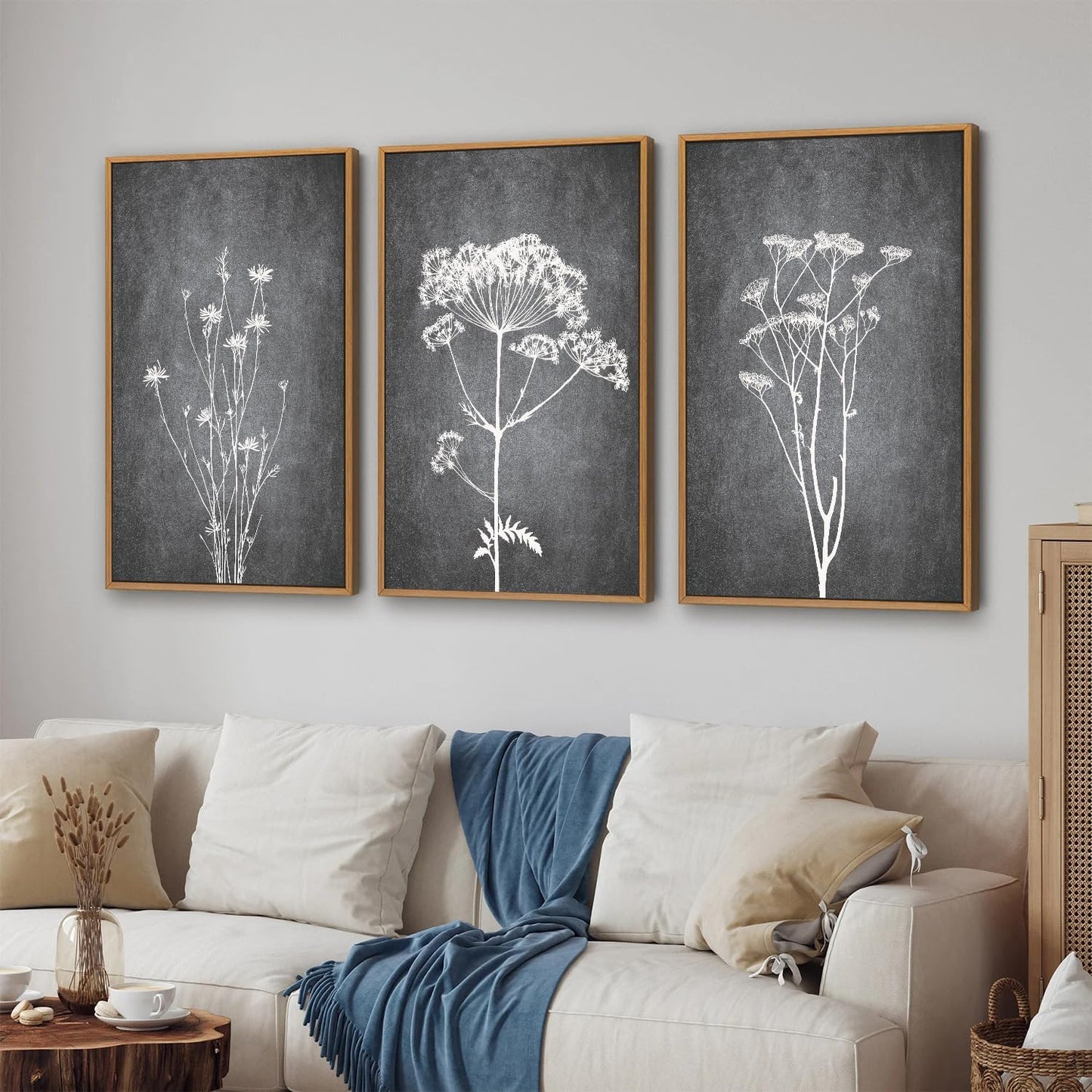 Tinonedraw Black and White Botanical Framed Canvas Wall Art Set, Vintage Floral Wall Decor, Dark