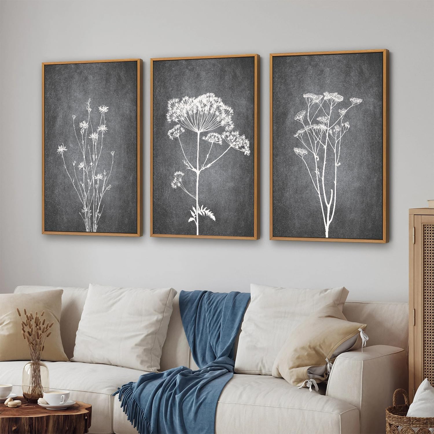 Tinonedraw Black and White Botanical Framed Canvas Wall Art Set, Vintage Floral Wall Decor, Dark