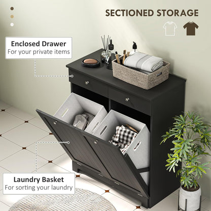 HOMCOM Laundry Hamper Cabinet with 2 Removable Baskets, Tilt Out Laundry Hamper Cabinet with 2