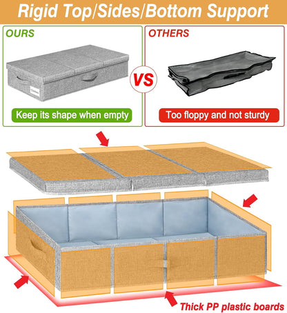 punemi Under Bed Storage Containers, 3 Pcs Large Blanket Clothes Storage Bag, Long Flat Firm Sides