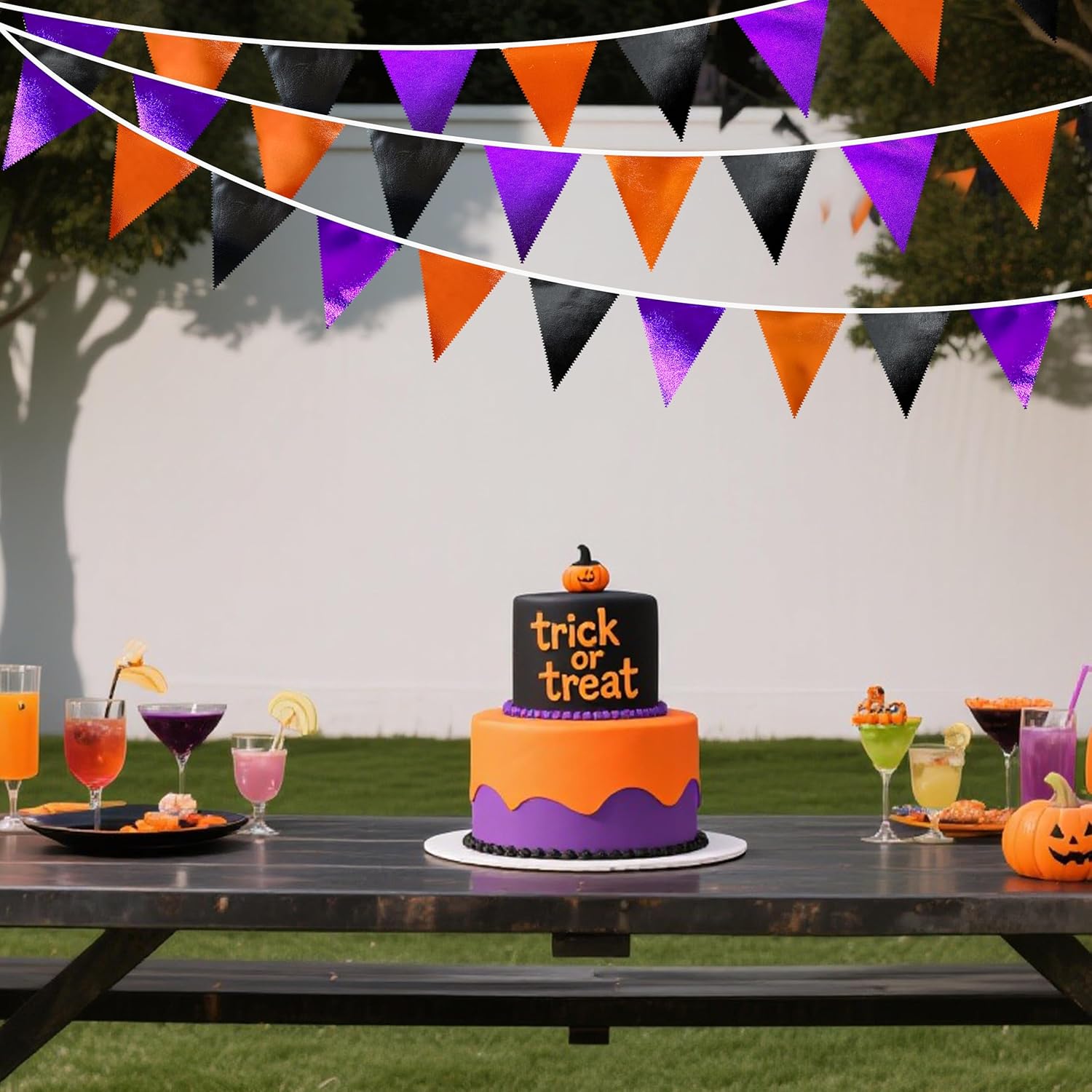 Black Orange Purple Halloween Party Decorations Metallic Fabric Triangle Pennant Banner Flag