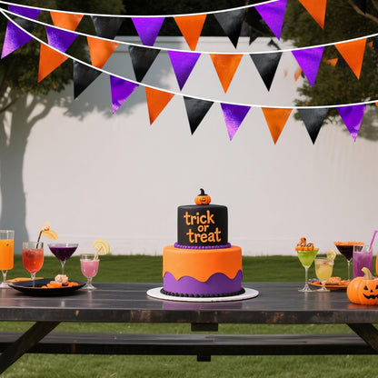Black Orange Purple Halloween Party Decorations Metallic Fabric Triangle Pennant Banner Flag