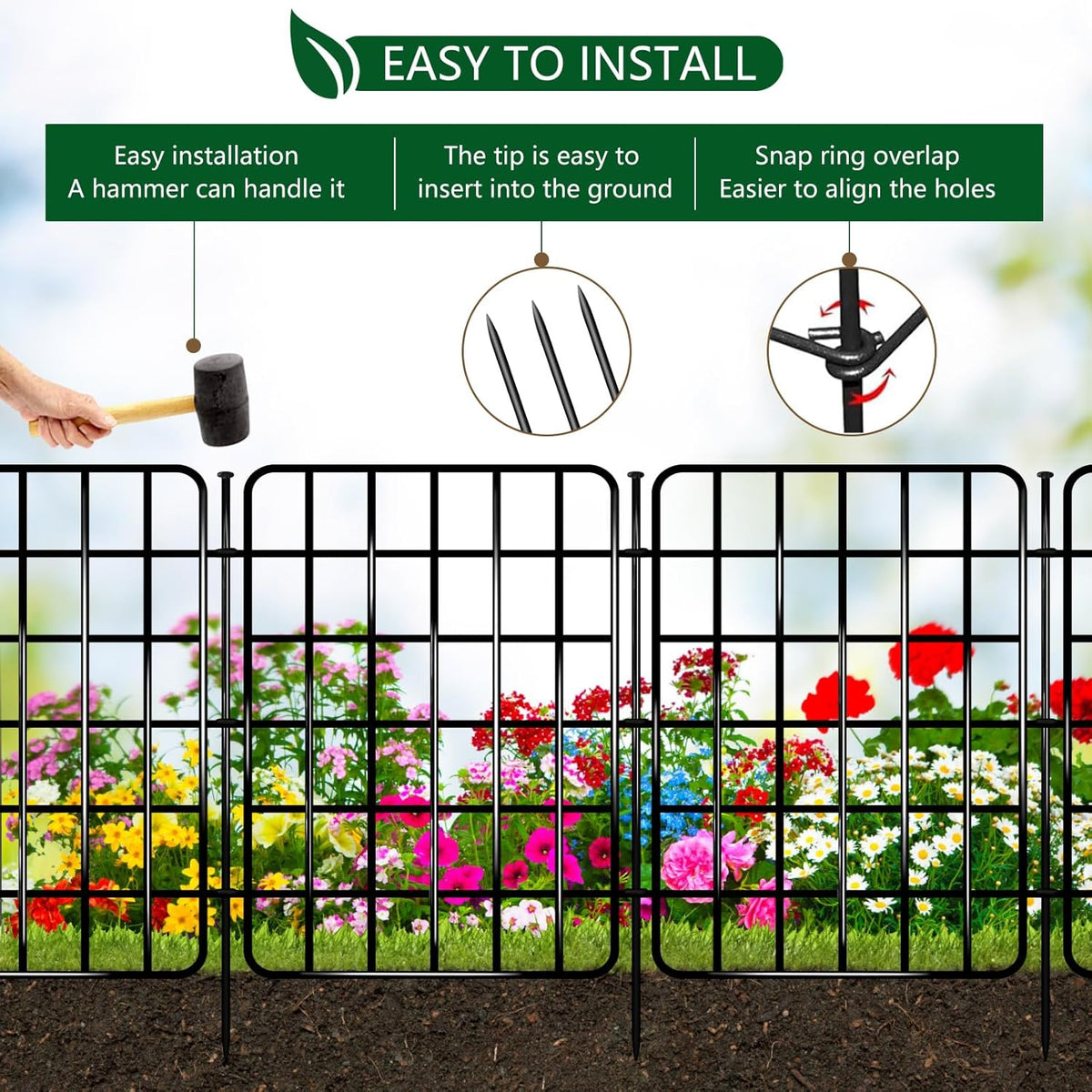 30ft x 17in Garden Fence Animal Barrier, 28 Panels No Dig Fence Border, Rustproof Metal Decorative