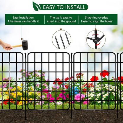 30ft x 17in Garden Fence Animal Barrier, 28 Panels No Dig Fence Border, Rustproof Metal Decorative