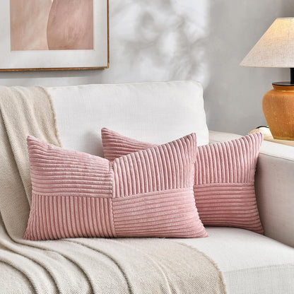 Fancy Homi 2 Packs Blush Pink Long Lumbar Decorative Throw Pillow Covers 12x24 Inch for Couch Bed