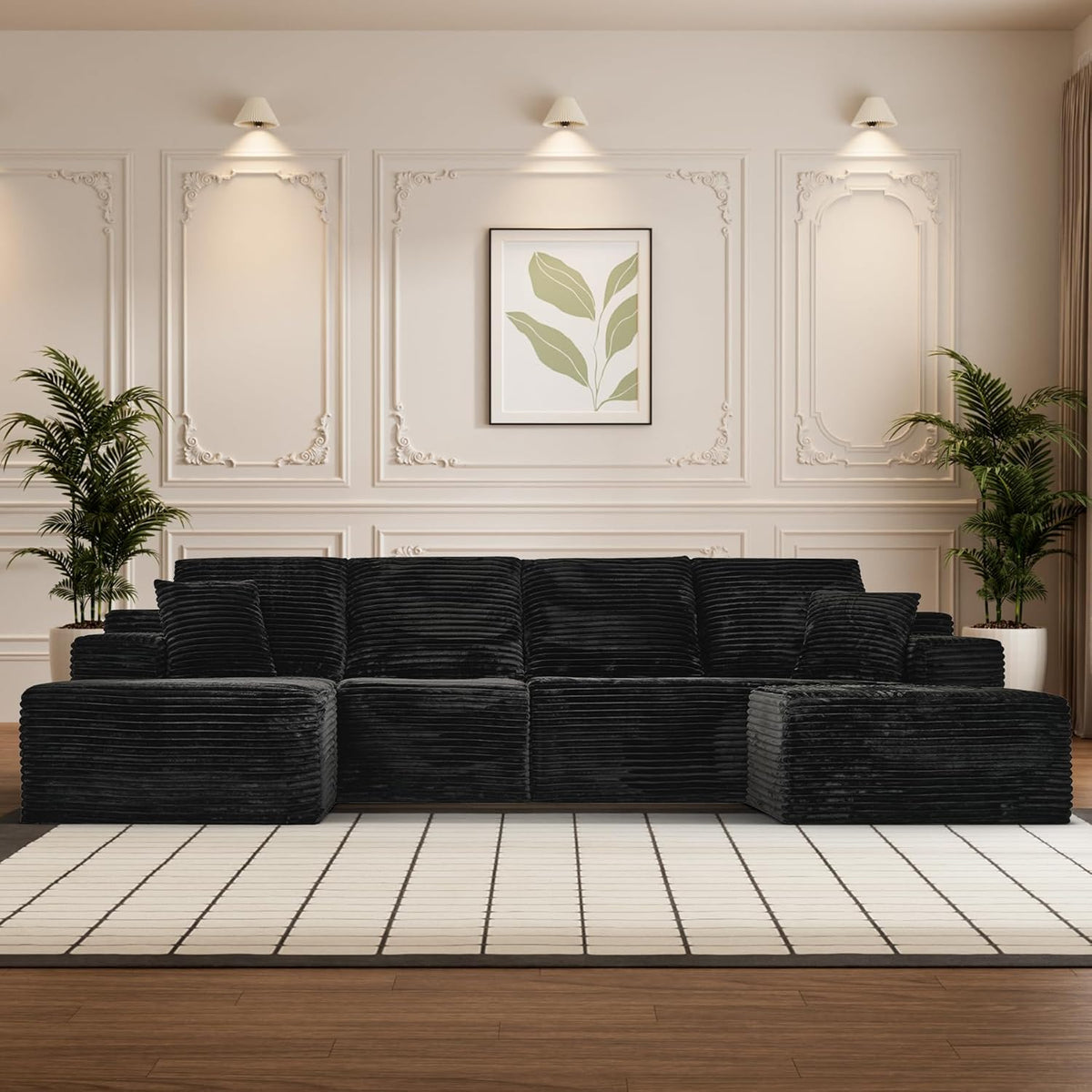 Modular Sectional Sofa Cloud Sectional Couch, 135" Comfy Fluffy U Shaped Black Couches for Living