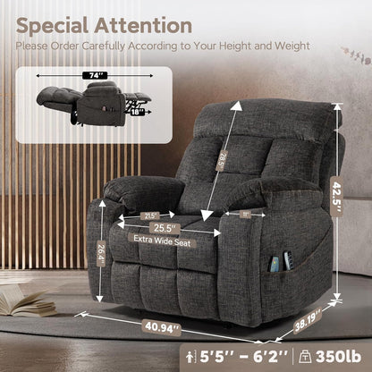 Lazy Boy Recliner Chair with Heated and Massage, 4 Motor Headrest, Lumbar Independent Adjustment