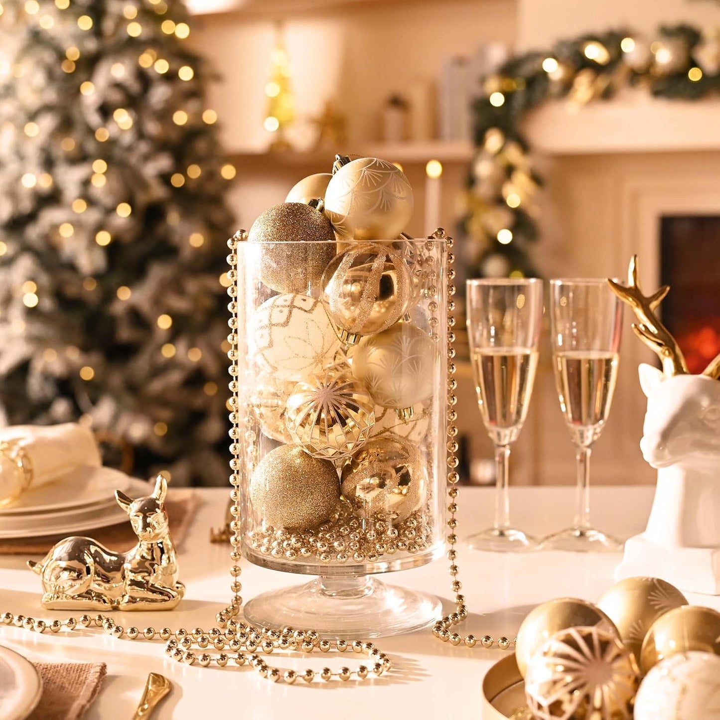 Valery Madelyn Christmas Ornaments Set, 30ct 2 Inches White and Gold Shatterproof Christmas Tree