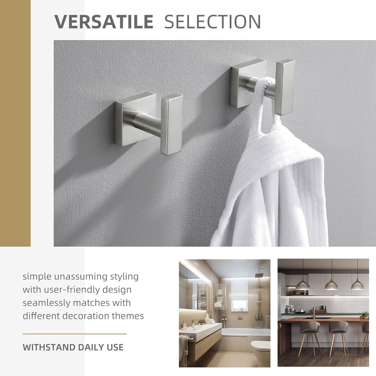 Angle Simple Bathroom Towel Hook 2 Pack, SUS304 Stainless Steel Bath Robe Holder, Modern Coat Hook