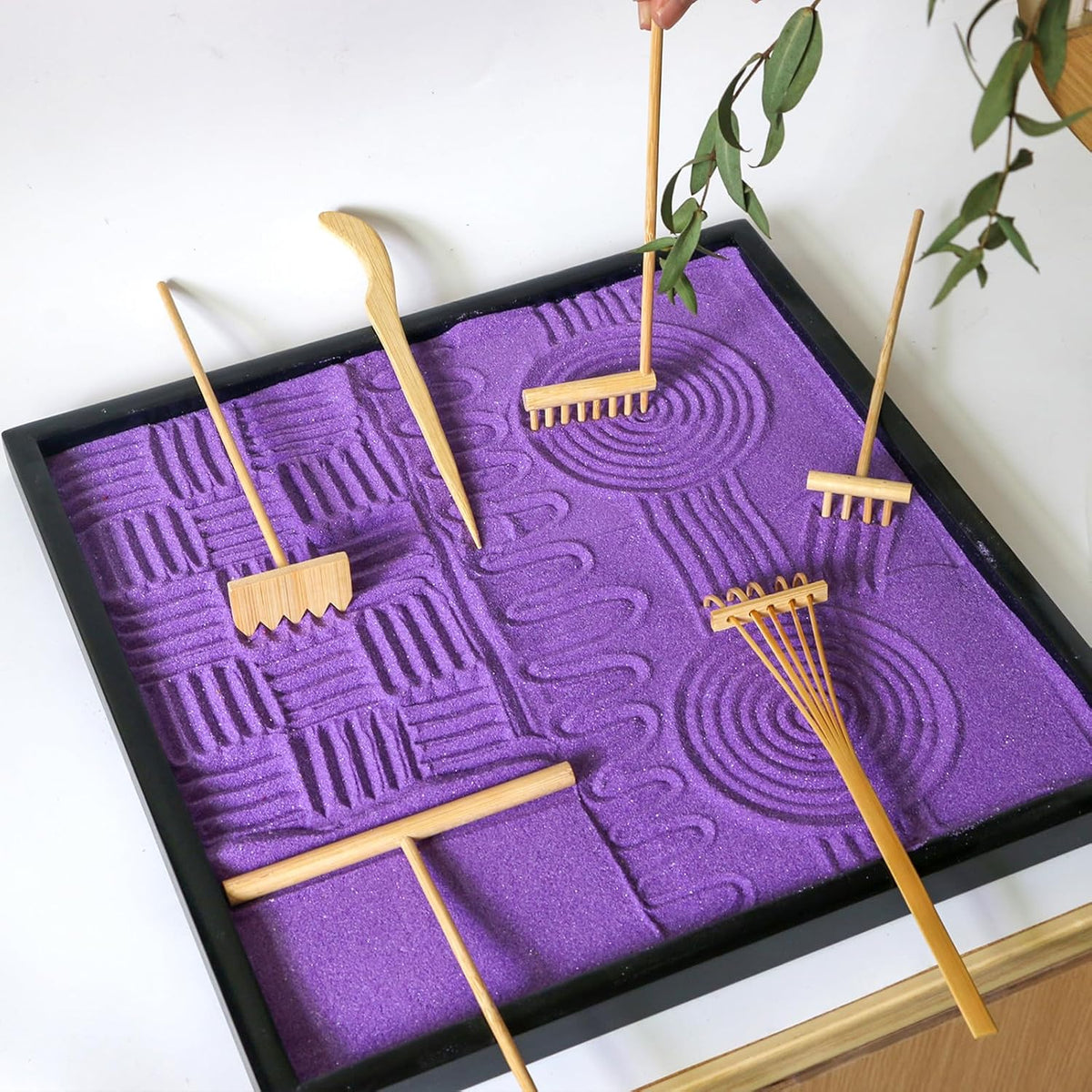 Mini Zen Garden Rake Set 6PCS - Premium Natural Bamboo Sand Rakes with Gift Box - Zen Garden Tools
