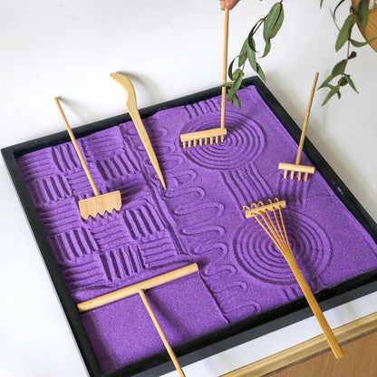 Mini Zen Garden Rake Set 6PCS - Premium Natural Bamboo Sand Rakes with Gift Box - Zen Garden Tools