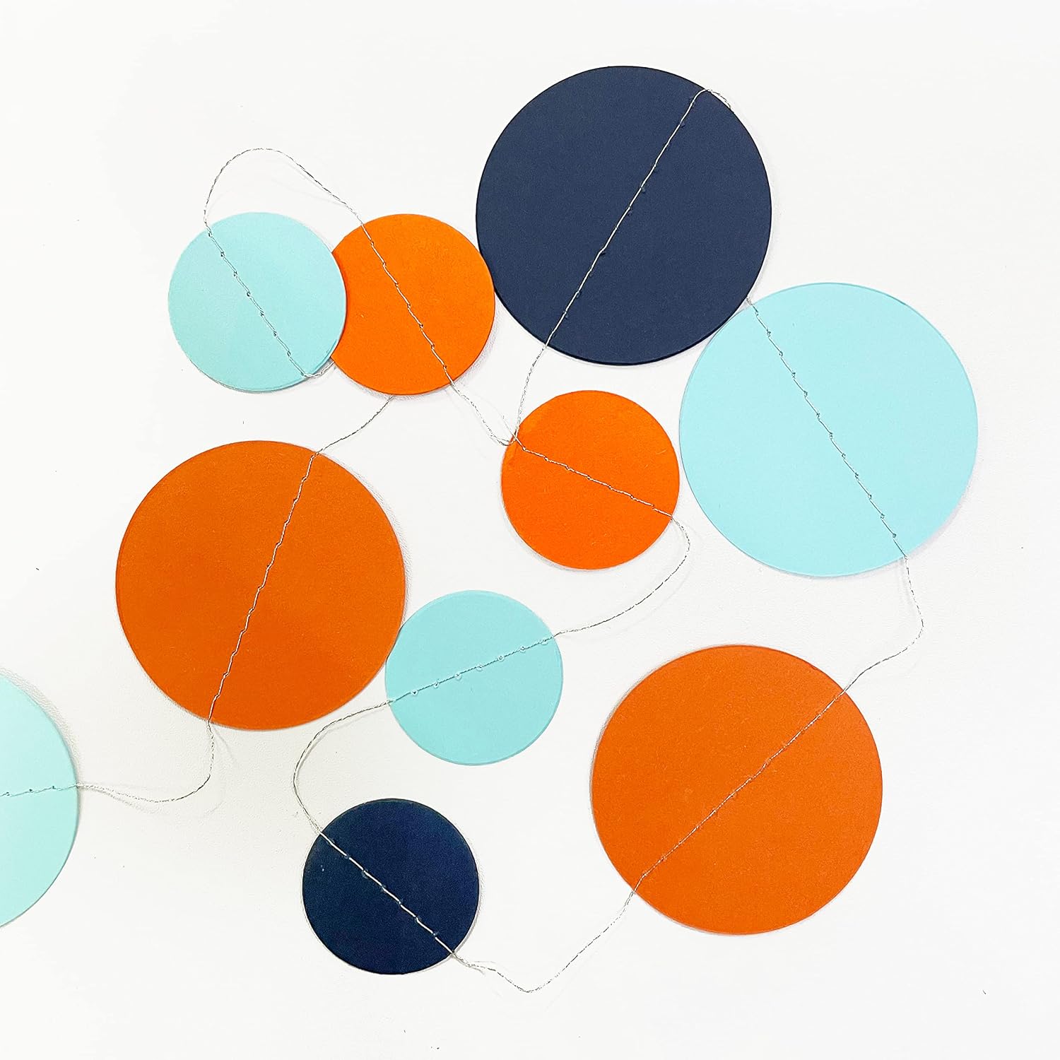 46 Ft Navy Blue Orange and Teal Circle Dots Garland Royal Blue Orange Aqua Polka Dot Hanging Paper
