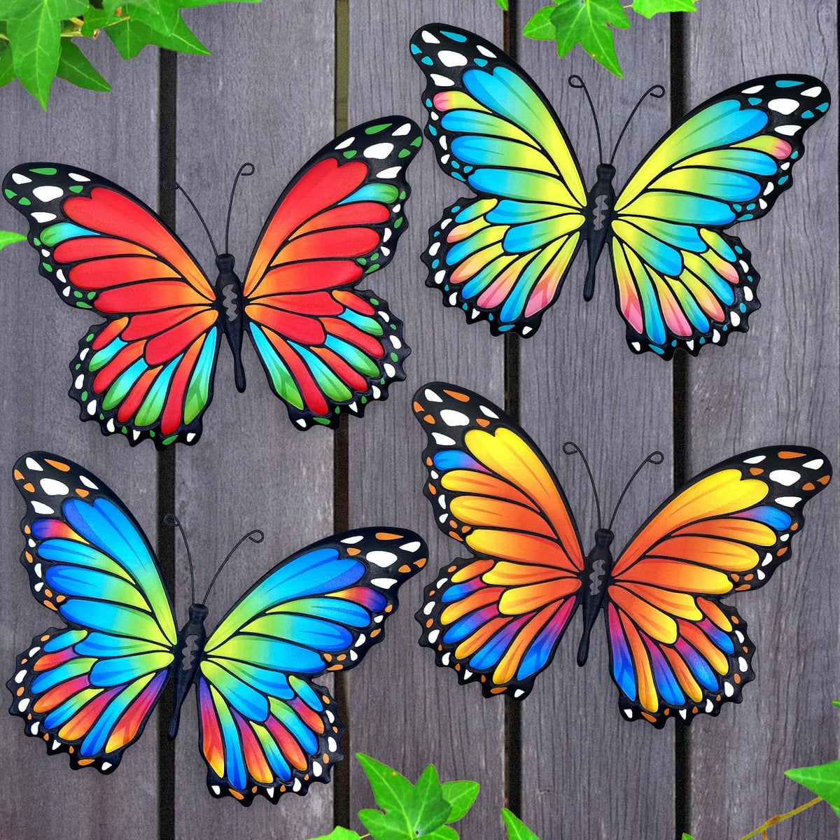 Oraytteo Metal Butterfly Outdoor Wall Decor - 4 Pack 9.8in Metal Butterflies Fence Art Decoration