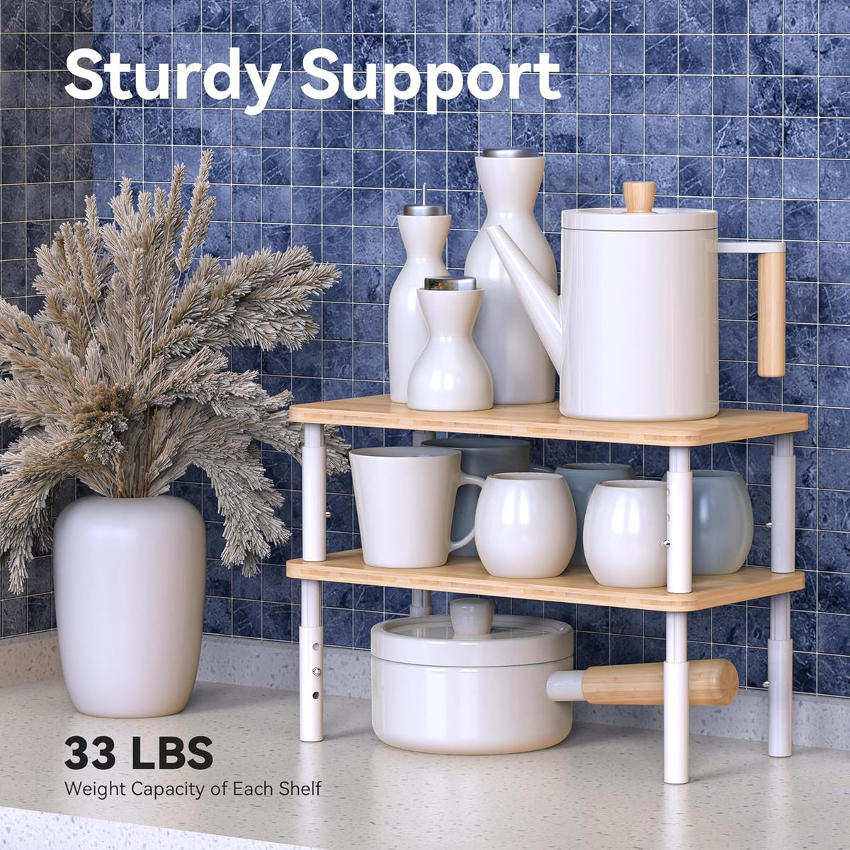Cabinet Organizer Shelf, Spice Rack Set of 2 Kitchen Pantry Cupboard Shelves, Stackable, Height