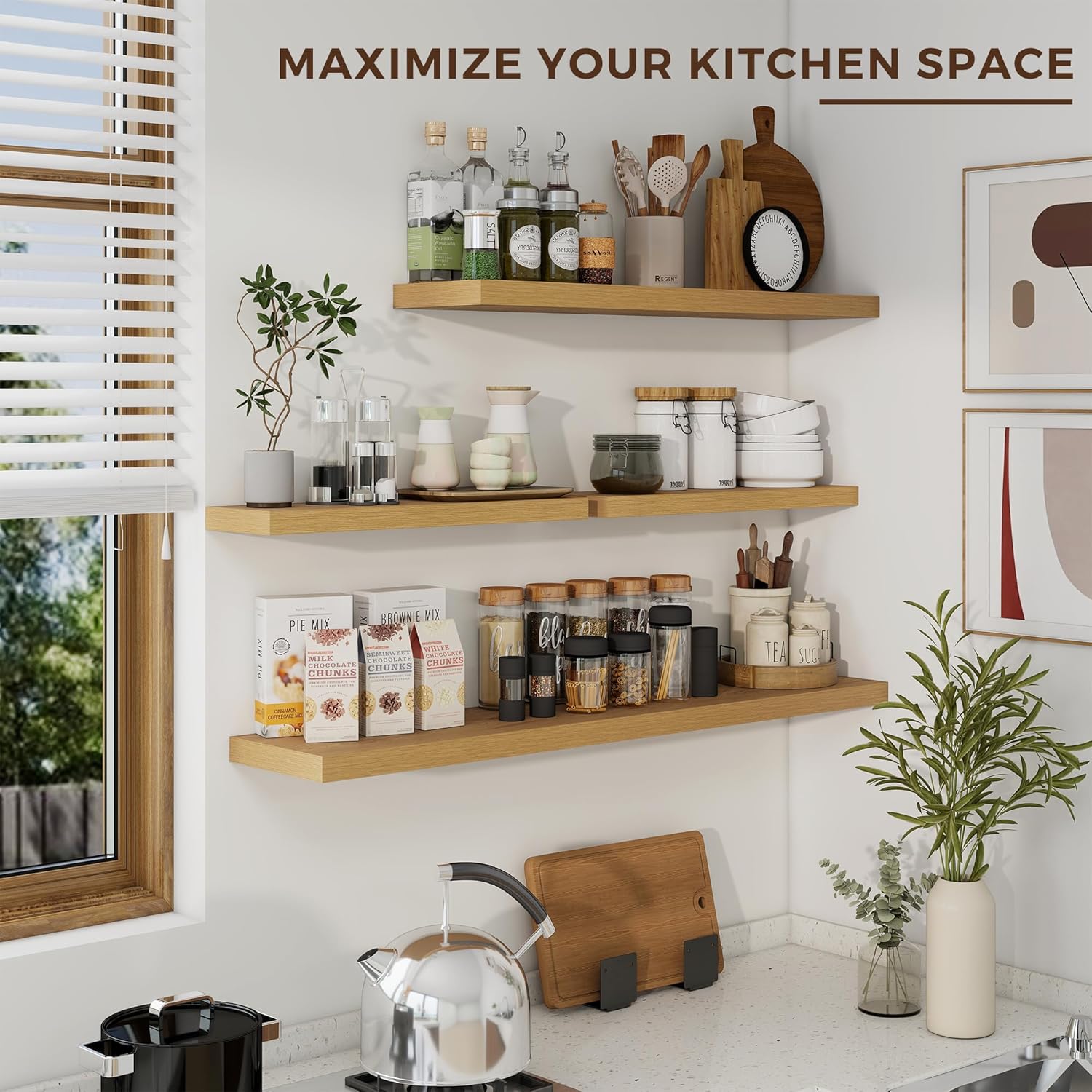 24 inch Floating Shelves Long Floating Shelves for Wall Large Wall Mounted Shelves with Invisible