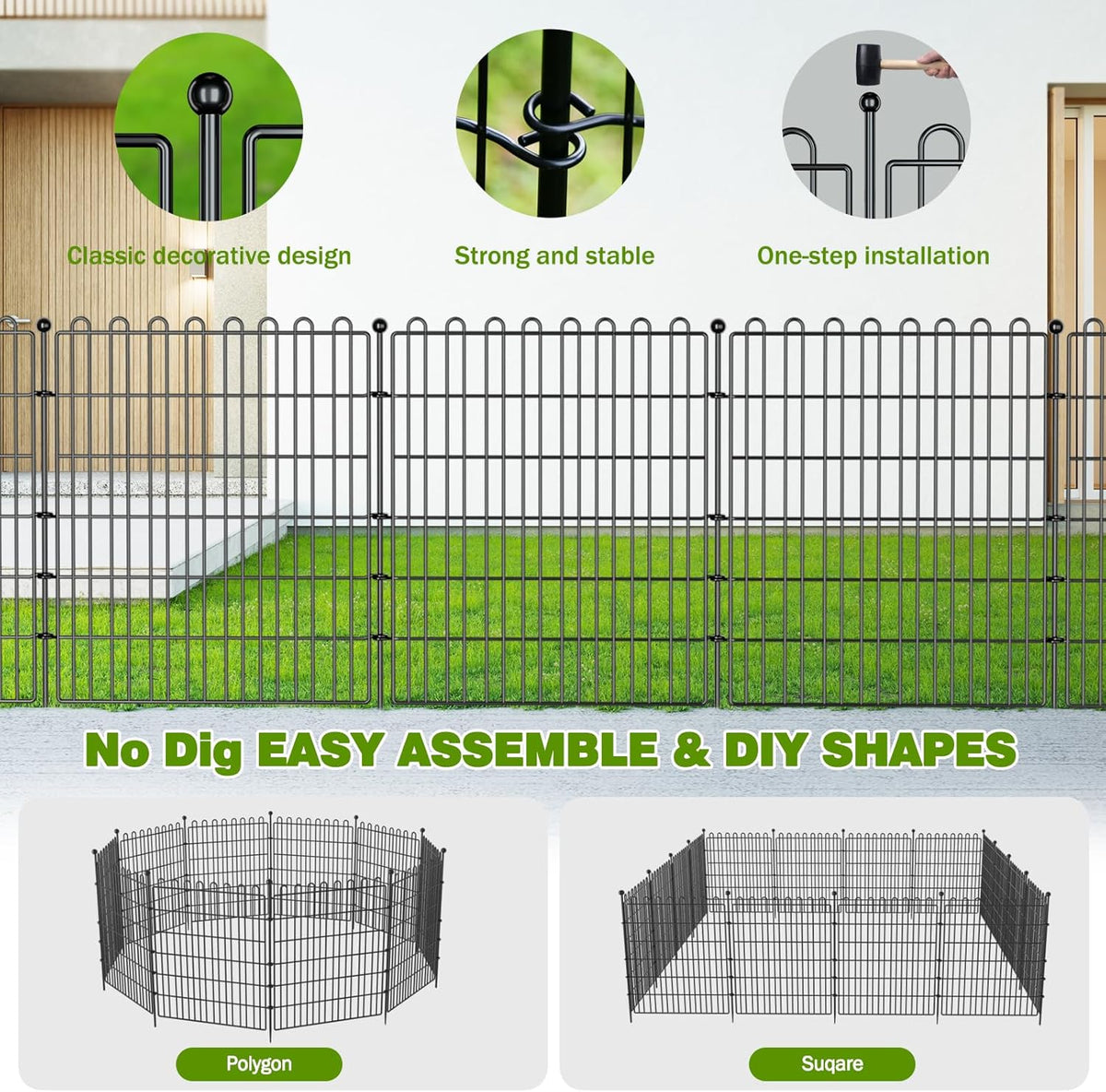 5 Panels No Dig Decorative Garden Fence for Yard, 40 in(H) X 11.8 ft(L) Animal Barrier Fencing for