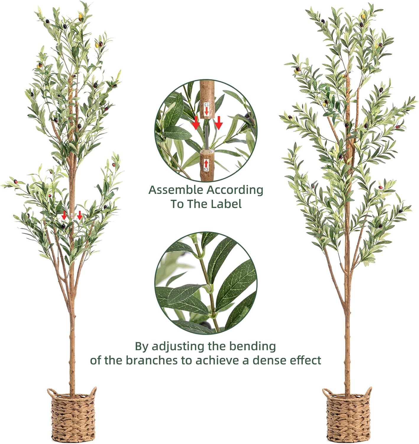 6ft Artificial Olive Tree with LED Fairy Lights, Tall Faux Potted Plant with Woven Basket - Natural