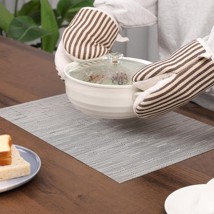 Myir JUN Placemats Set of 6, Vinyl Woven Placemats Place Mats Indoor Washable Table Mats Non-Slip