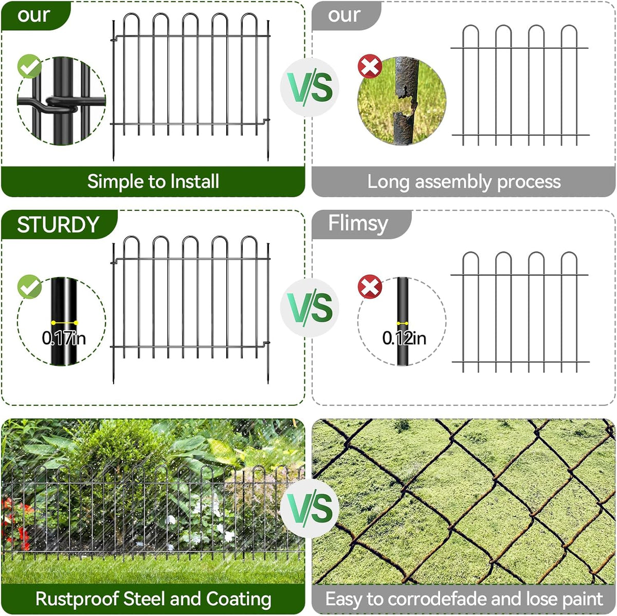 26 Panels Decorative Garden Fence, 37ft X 20in Rustproof Metal Animal Barrier Fence, No Dig Fence