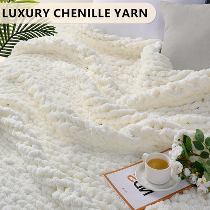 L'AGRATY Chunky Knit Blanket Throw: Soft Chenille Yarn Throw Blanket 50x60 - Handmade Thick Cable