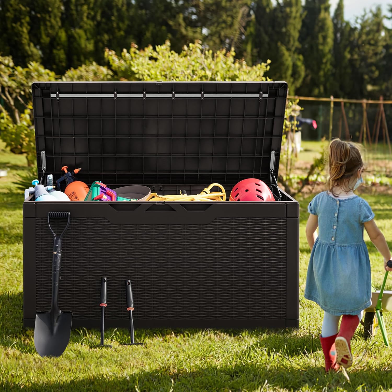 Greesum 100 Gallon Resin Deck Box Large Outdoor Storage with Cushions for Patio Furniture, Garden