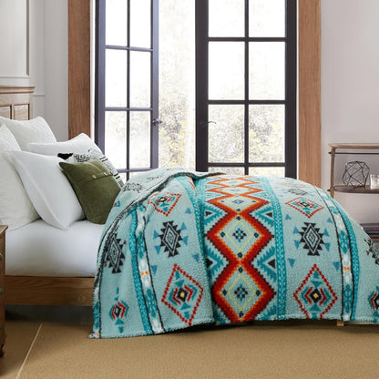 CASAAGUSTO Boho Sherpa Throw Blanket, Aztec King Size Blanket, Ultra Soft, Warm, Cozy, Plush, Thick